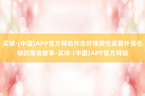 买球·(中国)APP官方网站作念好瑰丽性紧要外资名标的落地做事-买球·(中国)APP官方网站